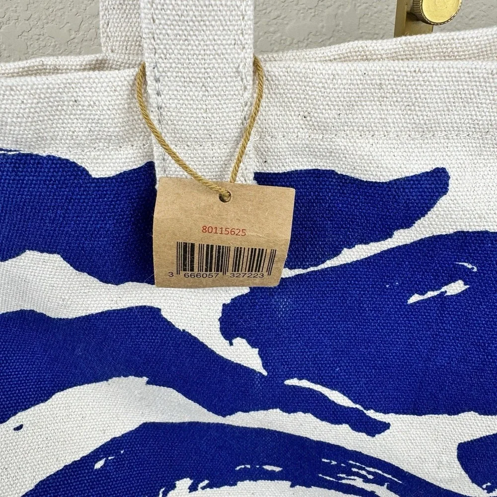 Clarins Canvas Tote Bag Blue Zebra Print Eco‎ Recycled Materials NWT Shopper